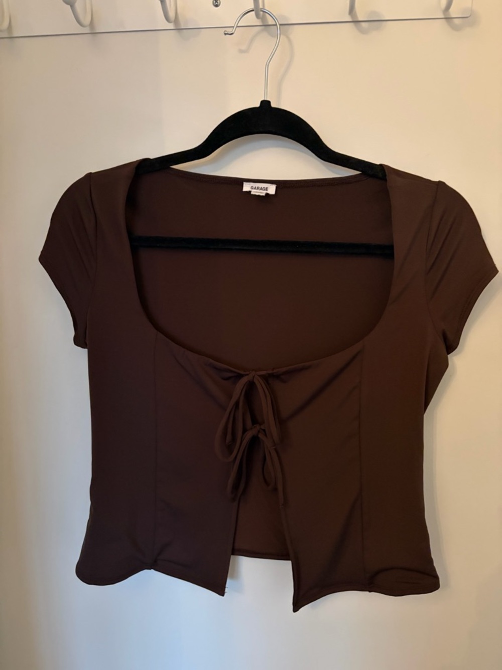 Garage Brown Tie-Front Flyaway Top